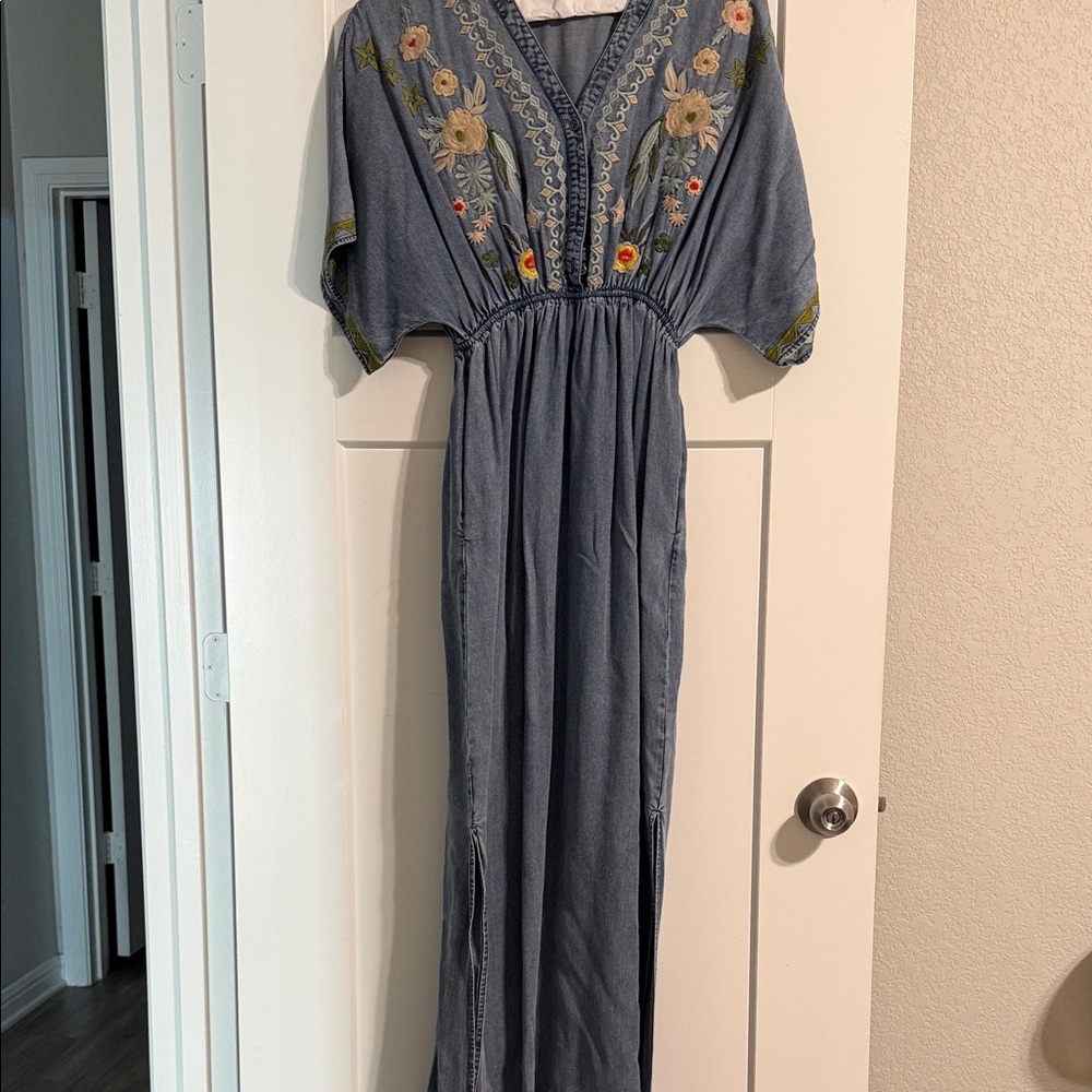 Blank NYC Floral Embroidered Blue Maxi Dress
